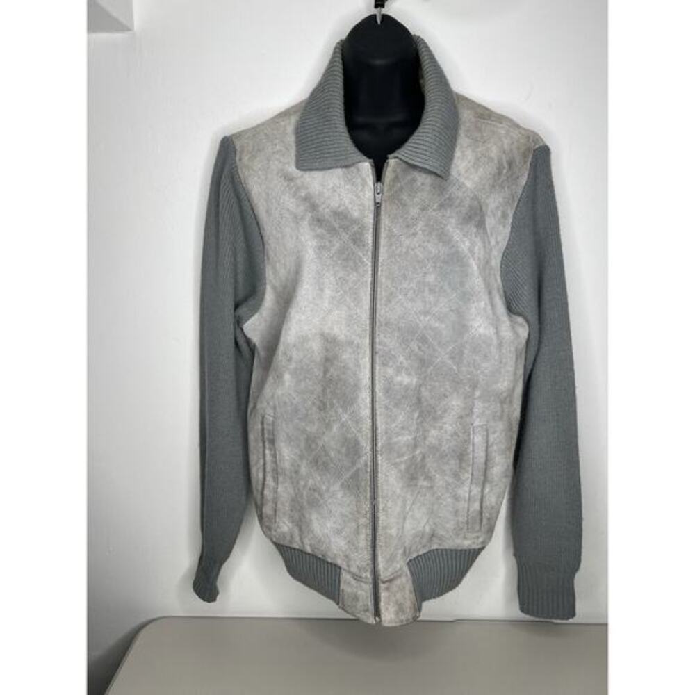 Vintage Gray Oakton Sweater Jacket Coat Leather Zip Suede Men’s Size Medium